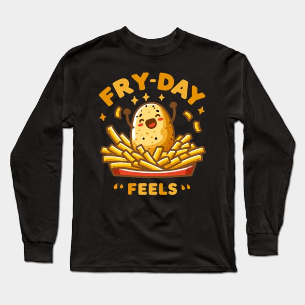 Fry Day Feels | Cute potato with text Friday feels | Funny Potato Puns Long Sleeve T-Shirt by Nora Liak
